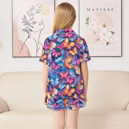 ALAZA Butterfly Color Beautiful Pajamas Satin Pajama Set Short Sleeve Button Down Sleepwear4