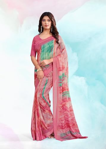 Image of Jaanvi fashion Women's Georgette Saree with Unstitched Blouse Piece