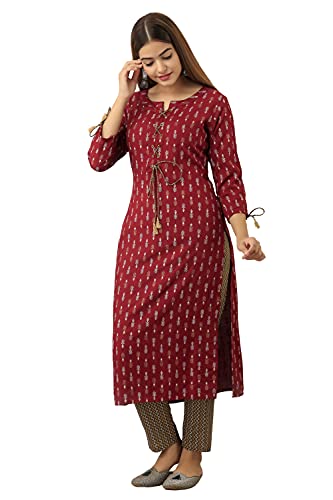 Image of Jaipurite Women's Rayon Printed Straight Kurta in Maroon