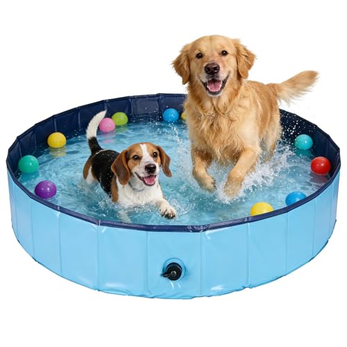 Rinling Piscina para perros, 120 x 30 cm, plegable, antideslizante, piscina (azul L)