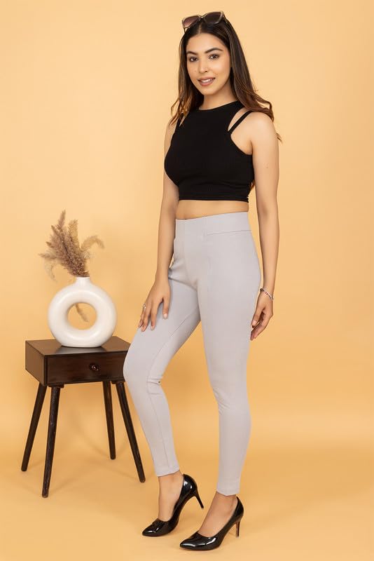 Image of Mlada Slim Fit Jeggings with Elastic Waist Band for Women Office Work Formal Wear Trousers Stretch Cotton Knit High Waist Skinny Fit Jeggings Lycra Pants Travel Comfort Jeggings