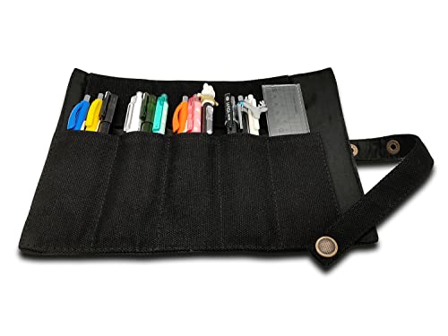 Image of Funny live Pure Color Pen Pencil Wrap Pencils Roll Holder,Simple Retro Style Pen Pouch Bag Coloring Pencils Organizer Holder Colored Pen Paint Brush Storage Pouch (Black)