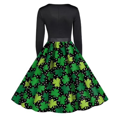 Robe de bal Saint-Patrick verte à manches longues et motif trèfle