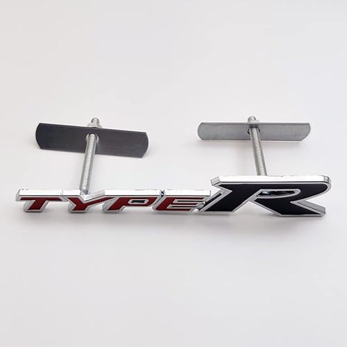 Miniatura 5 de Emblema de rejilla frontal con logotipo de metal cromado tipo R tipo 3D de carreras, repuesto para vehículo universal (rojo)