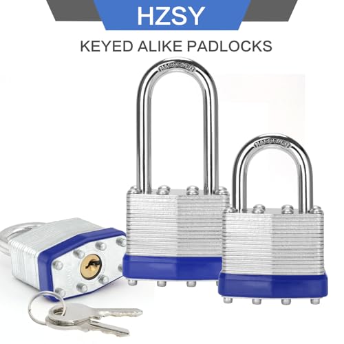 Image of Padlocks Keyed Alike, Pack of 100, Laminated Steel Keyed Lock (1-9 /16 inch, 40mm), Padlocks with Same Key, Long Shackle, for Toolbox, Locker & Storage Unit, and More