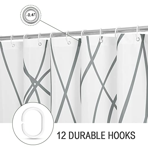 Gibelle Grey Striped Shower Curtain For Bathroom, Gray And White Modern Minimalist Waterproof Fabric Shower Curtain Set With Hooks, 72" X 72" #TOP4