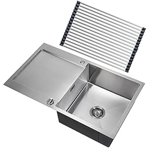 CECIPA Einbauspüle Edelstahl Eckig, Spüle Küche mit Abtropffläche und Ablauffernbedienung, Spülbecken 78×50 cm, Küchenspüle für ab 45er Unterschrank, inkl. Klappmatte, Siphon, Über- und Ablaufgarnitur