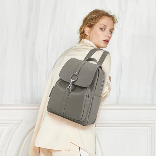 Image of BOYATU Genuine Leather Backpack Purse for Women: Fashion Soft BackPacks Bag - Anti theft Travel Shoulder Handbag (Grey)