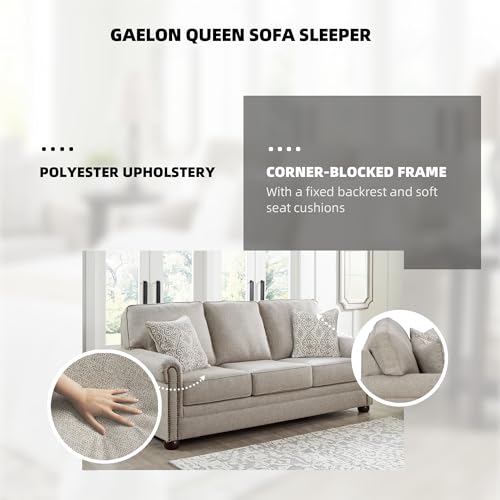 Signature Design by Ashley Gaelon Transitional 2-in-1 Sofa Sleeper with Folding Gel Memory Foam Mattress, Nailheads and 2 Accent Pillows, Queen, Beige by Signature Design by Ashley - Image 5