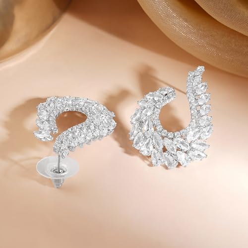 Image of Rubans Stud Earrings Oversized Fashionable American Diamond Stylish Jewellery Gift for Women & Girls