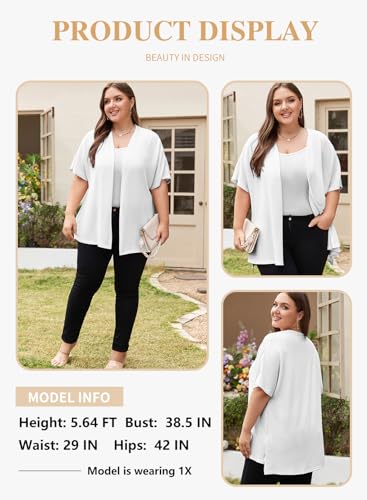 Image of Eytino Women Plus Size Lightweight Cardigan Half Sleeve Ribbed Knit Kimono Cardigans Tops(1X-5X)