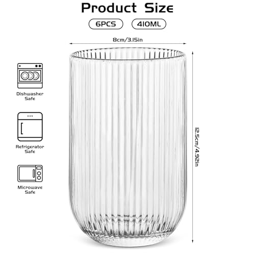 Iceten Vintage Highball Glasses Set, 440ML Clear Drinking Tumblers for Cocktails, Juices, and More – Set of 6 Durable Beverage Cups - Image 2