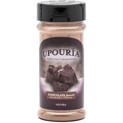 Upouria Chocolate Flavored Shakable Topping | Perfect for Coffee, Lattes, Desserts | Gourmet, Rich Cocoa Taste | Ideal for Home or Café Use | No Mess, Easy Sprinkle Container | 5.5 Ounce, 1 Pack Cover