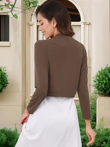 Image of Women's Long Sleeve Shrugs Lightweight Open Front Cropped Cardigan for Women S-2XL
