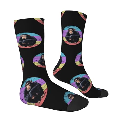 Chimpanzee Monkey Retro Vintage Chimp Wild Zoo Animal Adult Polyester Crew Socks Breathable Moisture-Wicking Athletic Running Gym03