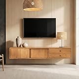 meubles chene massif blanchi Design suspendu élégant : Meuble TV suspendu 175 cm en pin massif. Apporte une touche naturelle et chaleureuse à votre salon tout en libérant l’espace au sol.