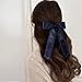 5.5in Navy Blue Hair Bows for Women Girls Thick Thin Hair,Large Ruffle Satin Tassel Ribbon Hair Bow Clips Barrettes with Long Tail,Her Vintage Dress outfit Decor Accessories