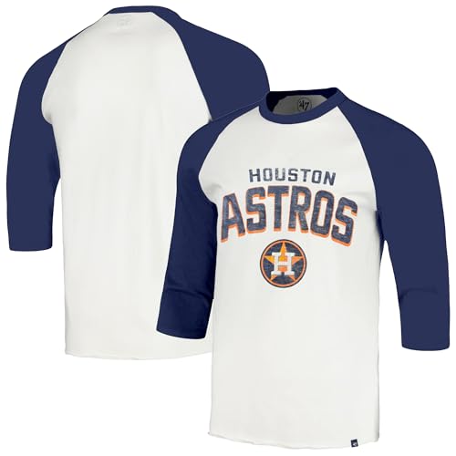 47 Brand MLB Men's Crescent Franklin Raglan Cream Arched Wordmark Primary Logo Baseball 3/4-Sleeve T-Shirt - Houston Astros - Cream - X-Large
