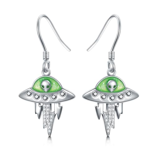 Alien Earrings 925 Sterling Silver Alien UFO Earrings for Women Funny Alien Jewelry for Women