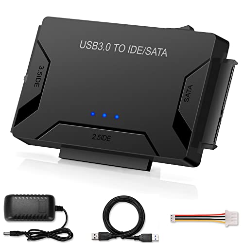 Image of IDE SATA to USB 3.0 Adapter,Hard Drive Adapter Converter for 2.5 inch 3.5 inch IDE External SATA HDD SSD,Hard Drive Reader with 12V 2A Power Adapter,Black