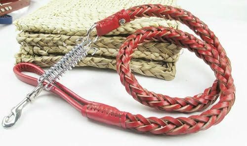 VIXDA Guinzaglio in Pelle per Cani di Grossa Taglia, Robusto guinzaglio in Pelle Intrecciata con Molla di trazione Ammortizzata per Cani da Pastore Tedesco.