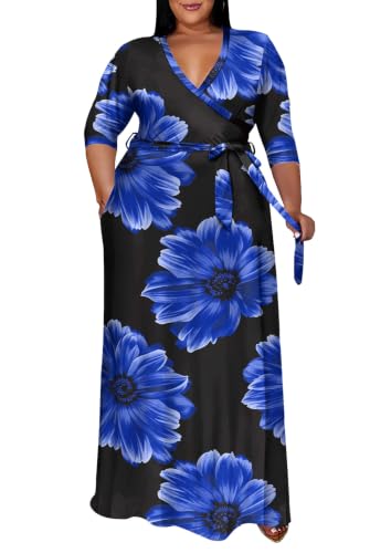 Image of Runwind Plus Size Maxi Dress for Curvy Women Flowy Wrap with Pockets