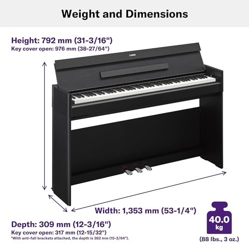 Image of Yamaha Arius Series Slim Digital Upright Piano, Grand Sound, Compact Weighted Keyboard, Black (YDPS35B)