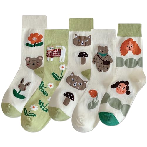Image of IIG Women's Fashion Cute Cotton Socks Novelty Funny Above Ankle Crew Socks Holiday Gifts for Women 4 /5 Pairs