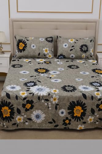Image of 3D Printed 144 Tc Microfiber Double Bedsheet with 2 King Size Pillow Covers Breathable | Wrinklfree | Summer | Topsheet (90 x 90 Inches) (Gray)