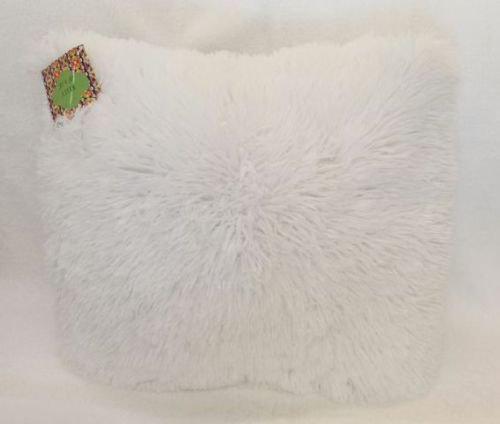 New Soft Kelly Shaggy Throw Pillow 16" X 16" All Purpose Cushion - 12 Vibrant Colors (White)