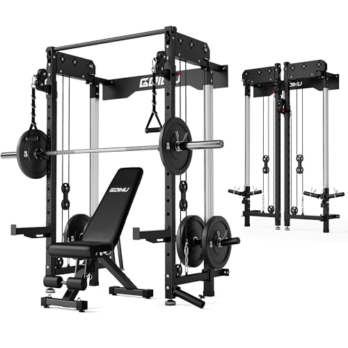 Image of WM3-V4 Folding Squat Rack, Wall Mounted Power Rack with Dual Independent Pulley System, Functional Trainer with 5 Adjustable Function Modes for Space Saving