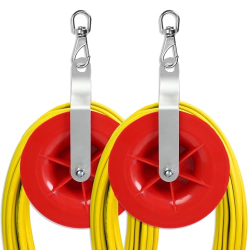 Cable Pulley Cable Installation Pulley for Low Voltage & Network,Cat5e&6,Coax,Fire Alarm,Access Control&Audio Cable Pulley-Smooth Cable Installation,Swivel Snap Hooks,Anti-Friction Bearings(2)