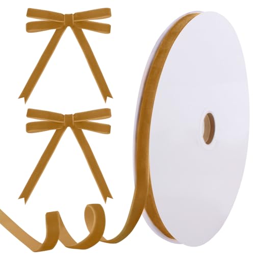 Image of Tsorode 25 Yards Velvet Ribbon for Christmas Tree Gift Wrapping,3 /8 Inch (Khaki, 3 /8 inch)