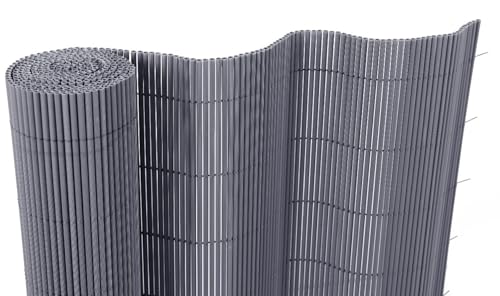 Mugar- Mimbre de PVC para Vallas de Jardín y Balcón- Mimbre Artificial para Sombreo, Ocultación y Decoración- (Gris, 2x3...