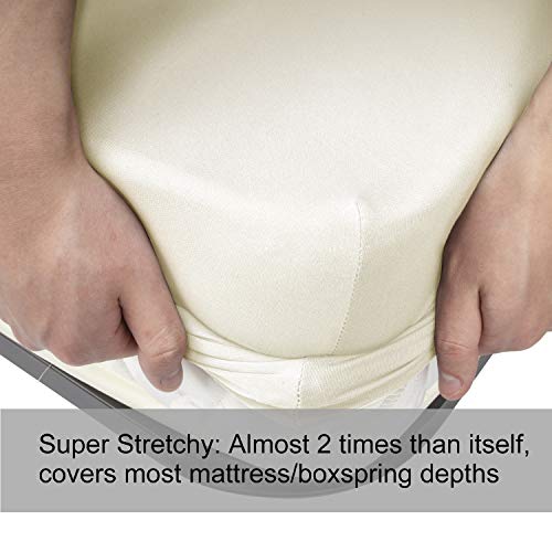 Image of Soft Stretch Queen Size Fitted Sheet Only - Jersey Knit & Cozy T-Shirt Like, 4-Way Stretchy Snug Fit & Wrinkle Free, No More Slipping Mattress Sheets - Creamy Beige, Queen