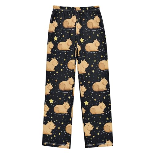 Cute Capybara Stars Long Pajama Pants Elastic Waist PJ Bottoms with Pockets S A1121552