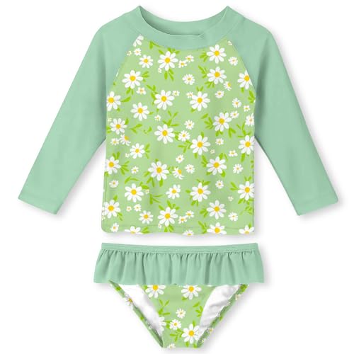 Image of Lovekider Little Girls Swimsuits 2 Pieces Swimwears Rash Guard Set Long Sleeve UPF50+ Bathing Suit for Beach 2-8T