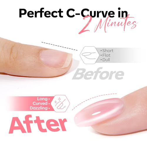 Image of modelones Cat Eye Builder Nail Gel with Magnet, Pink Glitter Magnetic Builder Hard Gel, Pink Shimmer Holographic Jelly Color for Nail Extension Apex Building, Self-Leveling, DIY Salon U V LED Cure 1oz