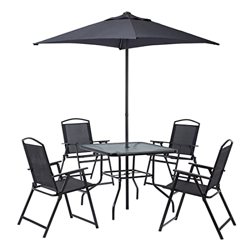 LOOMLO 6-Piece Patio Garden Table Folding Seating Set, Patio Umbrella, ...