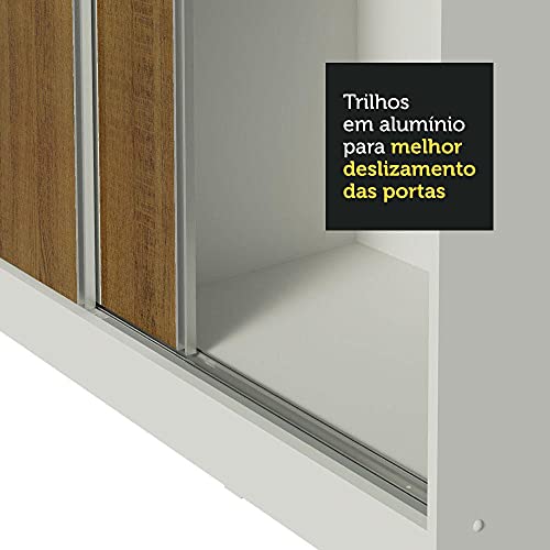 Guarda Roupa Casal 100% MDF Madesa Zurique 3 Portas de Correr - Branco/Rustic
