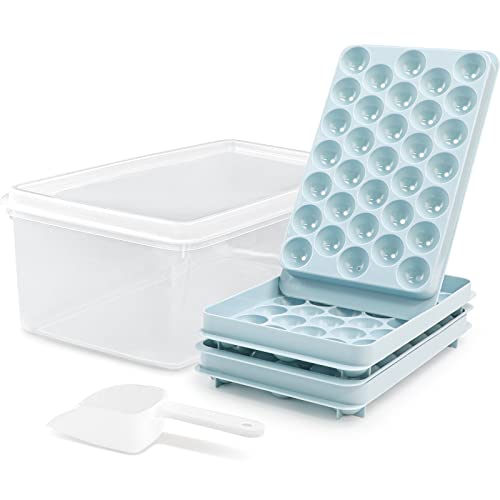 Runde Eiswürfelform mit Deckel, Eiskugelform für Gefrierschrank, runde Eiswürfelform mit Behälter, 66 Kugeln, zum Kühlen von Cocktail, Whiskey, Kaffee (2 Eiswürfelformen, 1 Eisbehälter und Schaufel) Cover