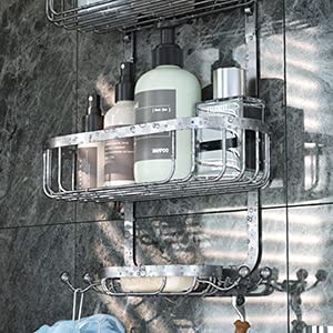 Kadolina Bathroom Hanging Shower Organizer, Over Head Shower Caddy Shower Storage Rack Basket With Hooks For Razor And Sponge Rustproof, Silver [Patented] #TOP6