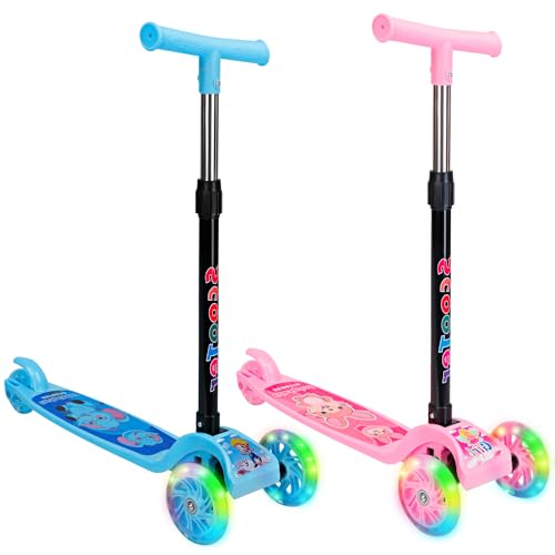 HOLTTER, Patinete Infantil com LED 3 Rodas Azul e Rosa Patinete Infantil Dobrável com LED Freio Traseiro Patinete para Criança Menino e Menina Patinete Infantil Altura Ajustável (Azul)