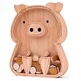JOOMLAFLY Wooden Piggy Bank for Kids Cute Wood Bank for Boys Initial Coin Bank Personalized Piggy Bank Wood Money Save Box for Birthday and Festival-Pig Piggy Bank