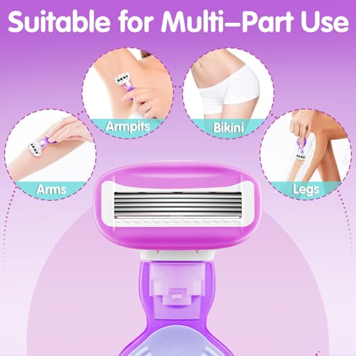 Image of DreamGenius Travel Razors for Women Include 1 Handle and 5 Cartridges, Extra Smooth 5-Blade Travel Essentials Razor with Case for Shaving, Purple