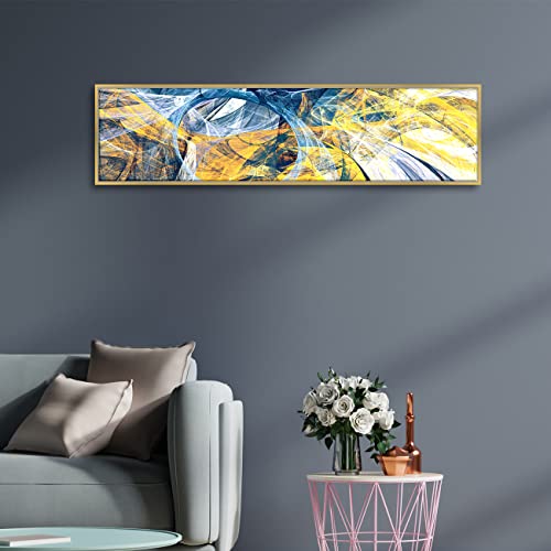 Image of PAINTINGMANTRA Abstract Designs Large Canvas Painting Framed Panel Wall Painting, Framed Luxury Paintings for Home Decoration, Living room, Bedroom & Office Decor (Blue, 13x47 Inch)