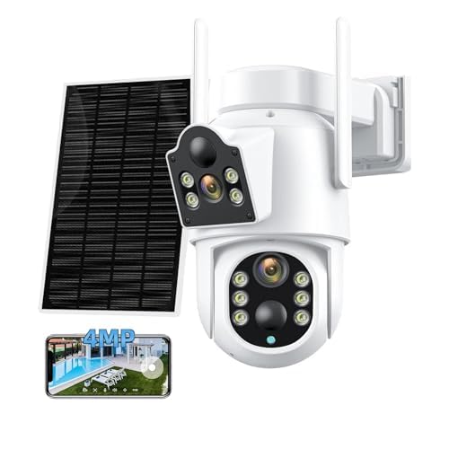 GAGAFEEL 4 MP Caméra de surveillance solaire extérieure avec double objectif, 360 ° PTZ PTZ Caméra de surveillance extérieure Batterie extérieure Vision nocturne Vision nocturne couleur Audio 2 voies
