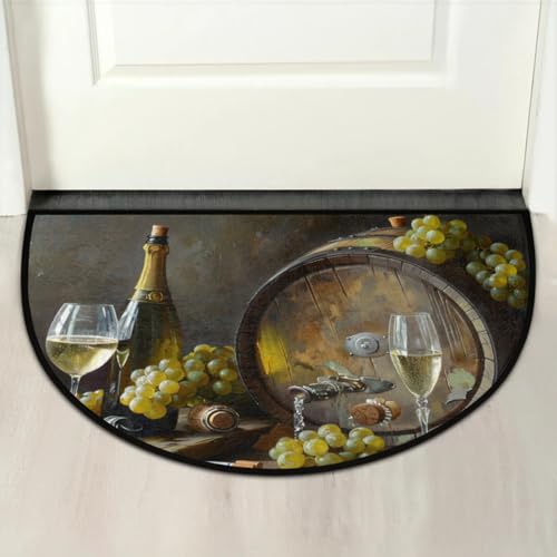 Image of cfpolar Half Round Door Mat Grape Wine Pattern Non-Slip Semi Circle Area Rug Washable Half Moon Hearth Rugs for Indoor Outdoor Bathroom Kitchen Patio Runner Mat Laundry Room Home Decoration
