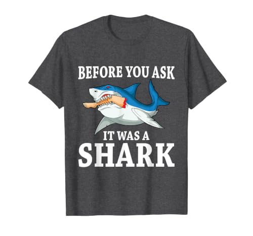 Before You Ask it was a Shark Leg Amputee Amputation T-Shirt, Men, Dark Heather Grey, Medium