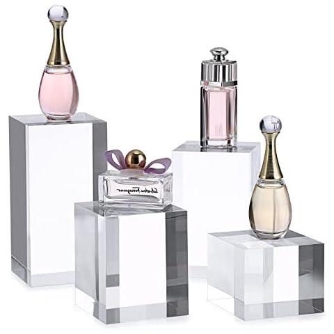BTSKY 4 PCS Cube Acrylic Display Stands - Clear Solid Square Display Blocks Photography Props Photo Posing Props Display Risers Holder for Jewelry Collections Figures Cover